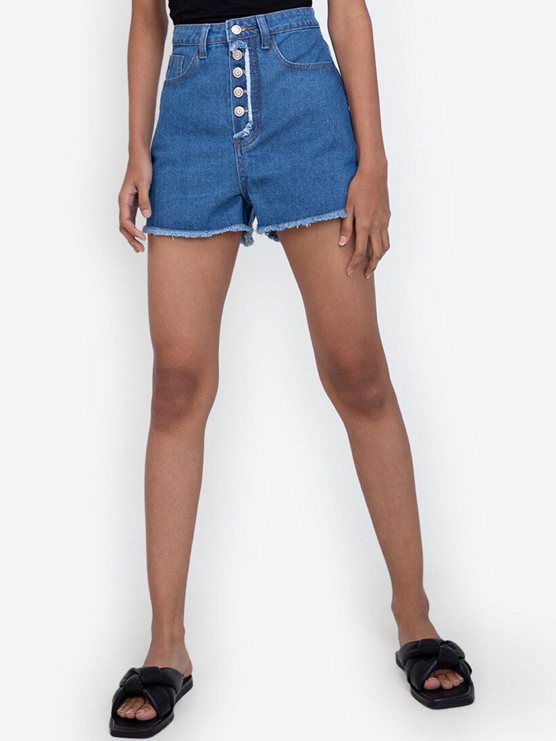 

ZALORA BASICS Women Blue High-Rise Denim Shorts