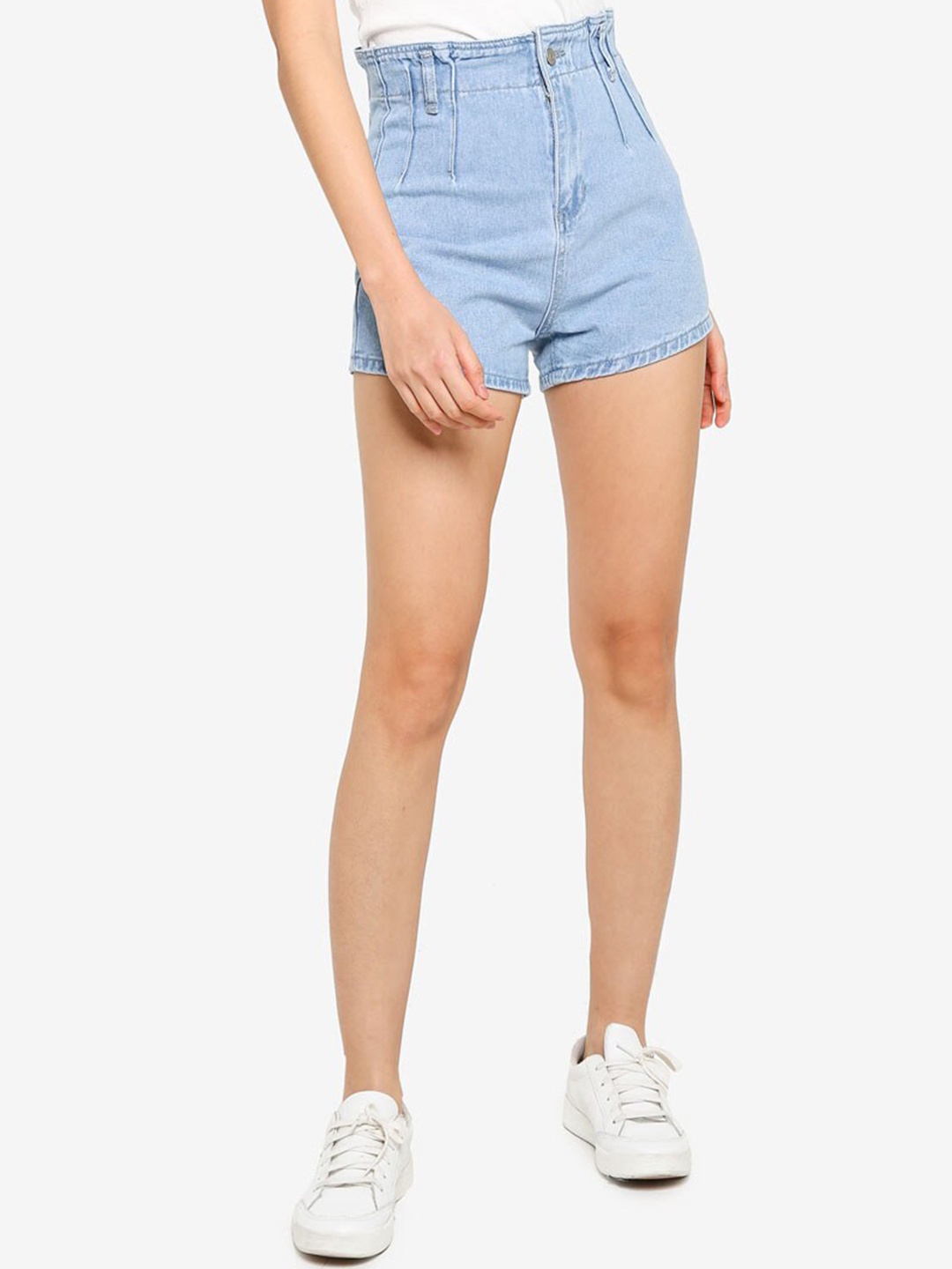 

ZALORA BASICS Women Blue High-Rise Paperbag Denim Shorts