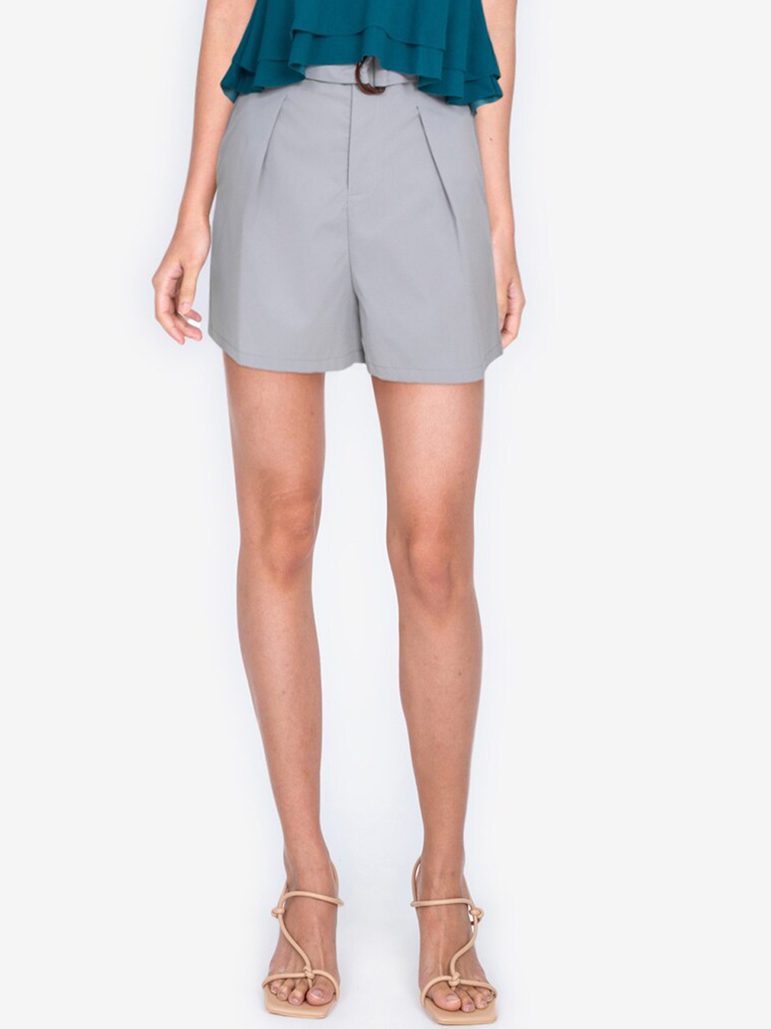 

ZALORA BASICS Women Grey High-Rise Hot Pants Shorts
