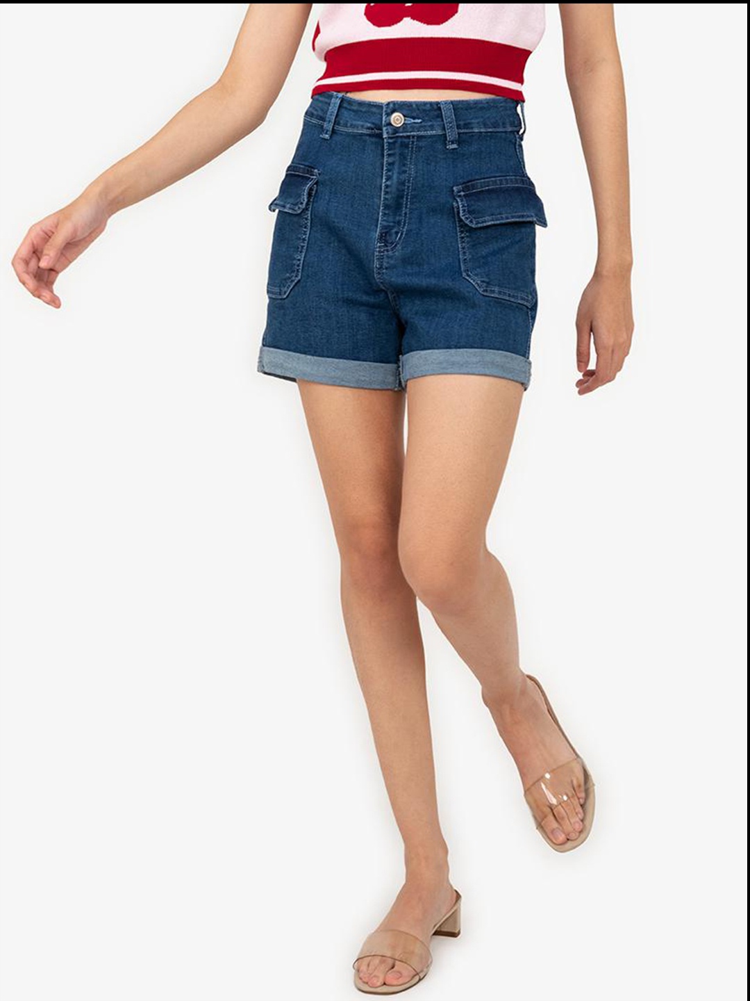 

ZALORA BASICS Women Blue High-Rise Shorts