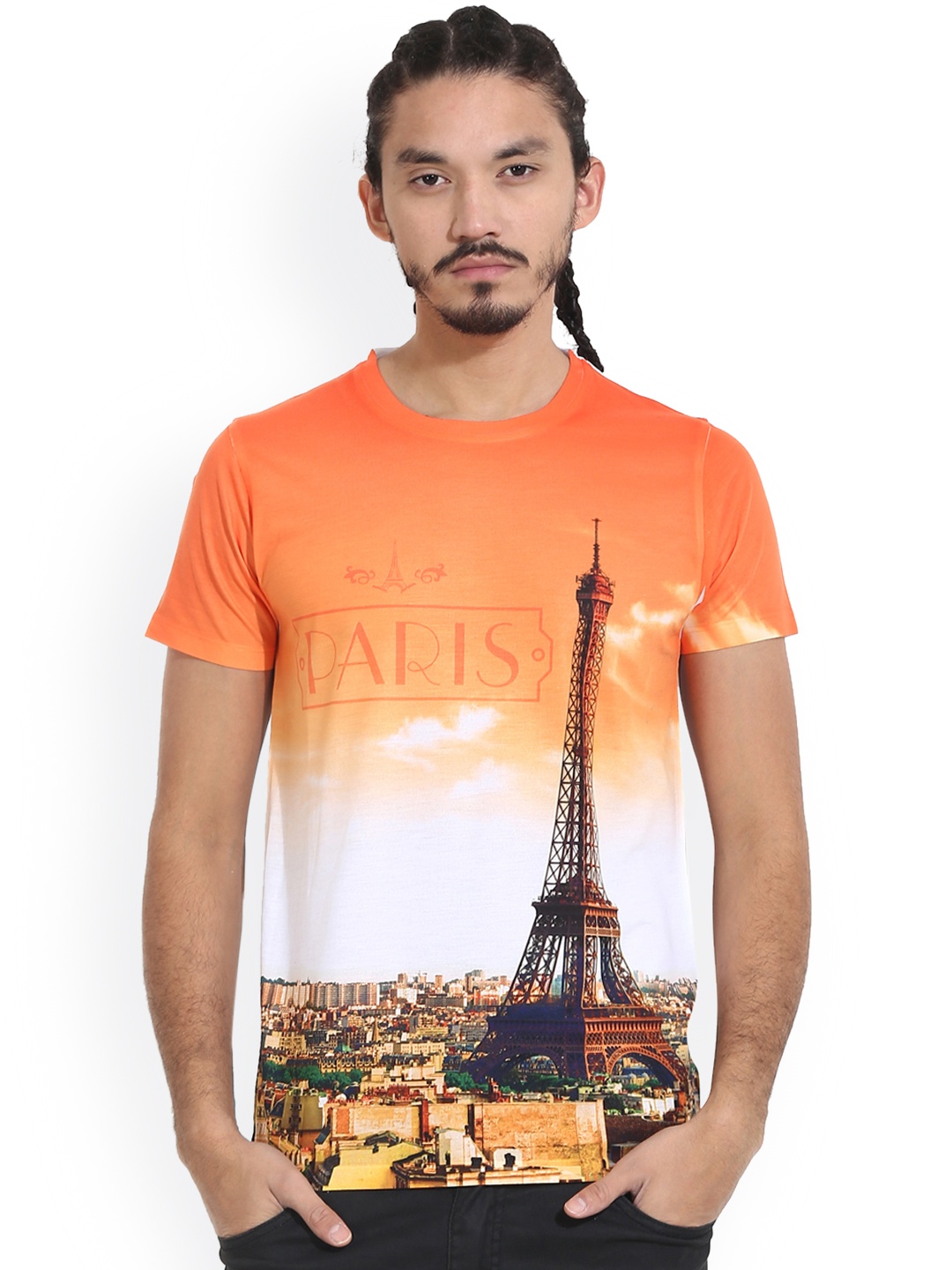 

Wear Your Mind Men Orange Printed Round Neck T-shirt