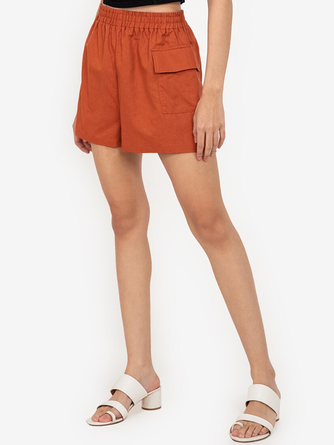 

ZALORA BASICS Women Orange High-Rise Linen Shorts