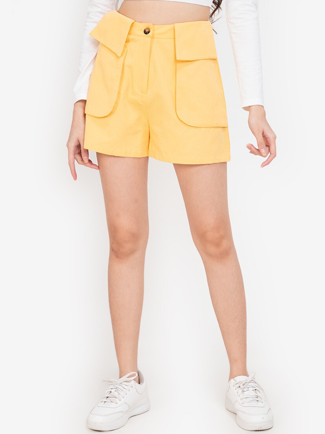 

ZALORA BASICS Women Yellow High-Rise Hot Pants Shorts