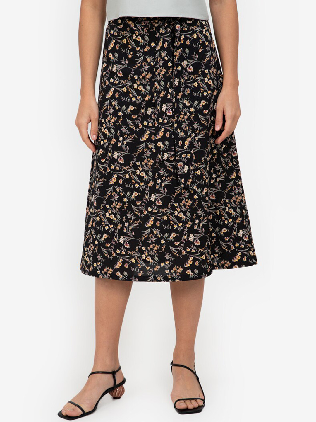 

ZALORA WORK Women Black Floral Printed A-Line Skirt