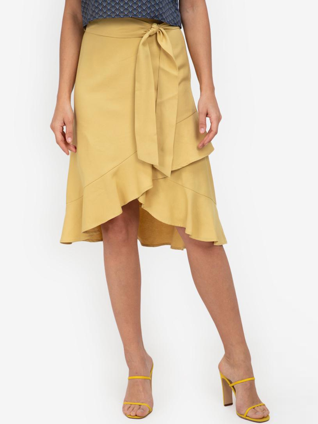 

High Low Fluted Hem Skirt, Yellow