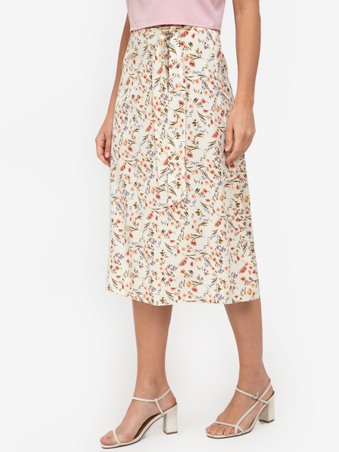 

ZALORA WORK Beige Floral Printed Tie-Up Skirt