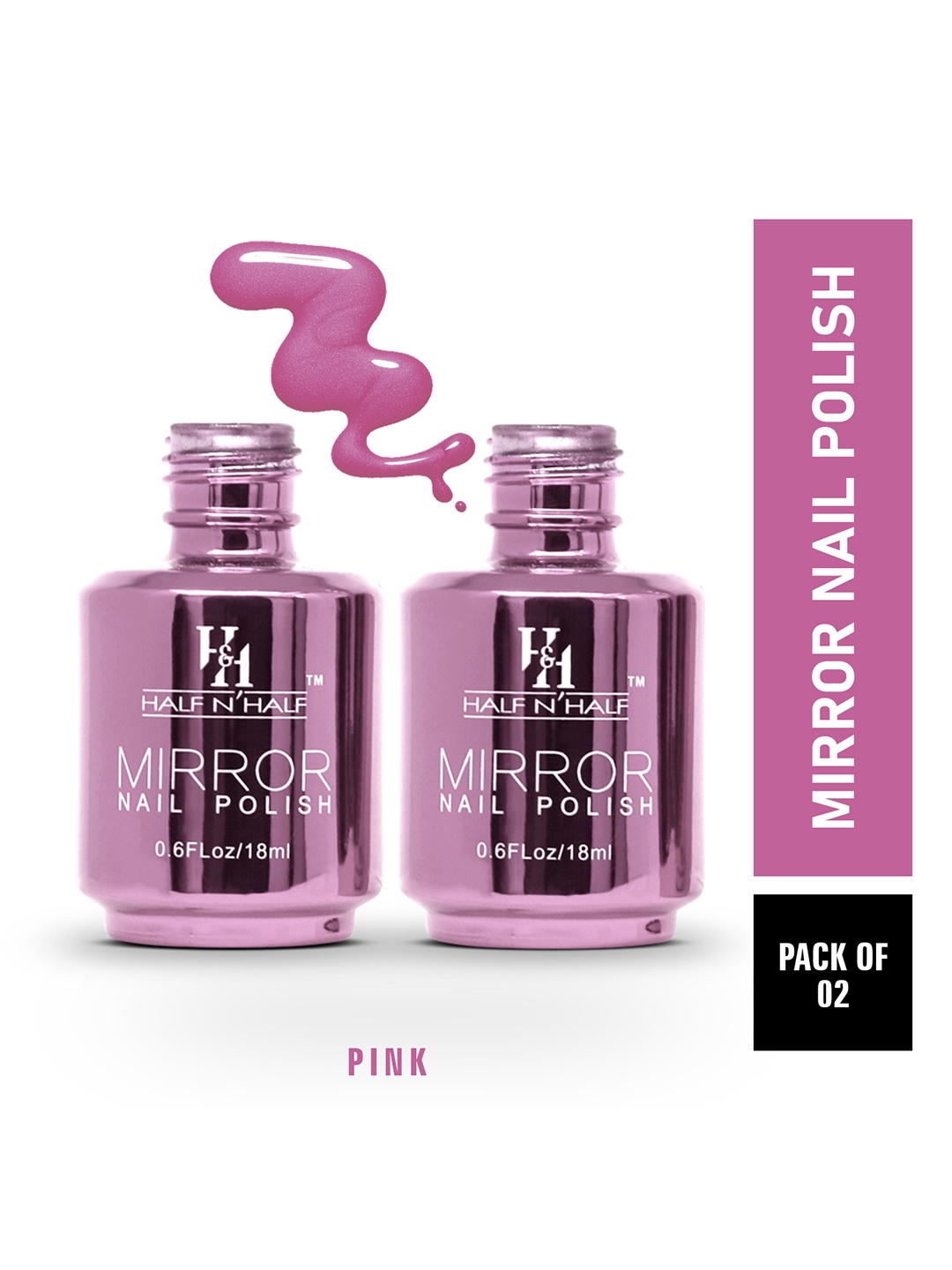 

Half N Half Set of 2 Mirror Nail Polish 18ml Each - B-Pink
