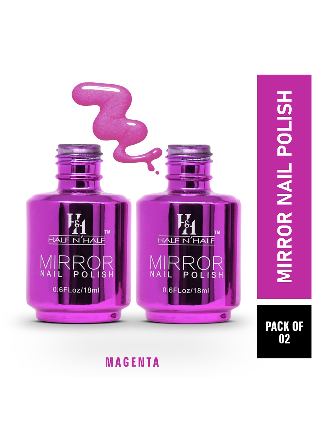 

Half N Half Magenta Pack of 2 Mirror Nail Polish 18ml each