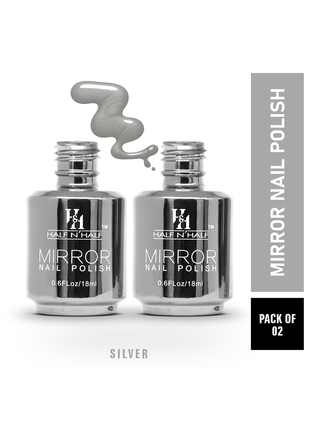 

Half N Half Set of 2 Mirror Nail Polish 18ml Each - A-Silver