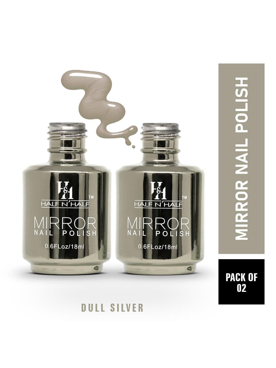 

Half N Half Set of 2 Mirror Nail Polish 18ml Each - B-Dull Silver
