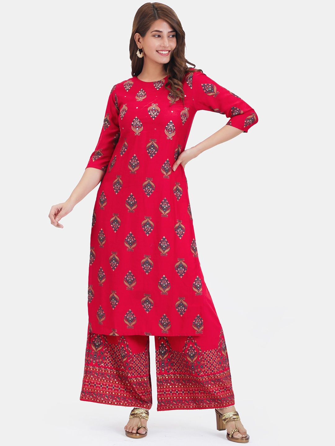 

Do Dhaage Women Pink Ethnic Motifs Printed Kurta with Palazzos