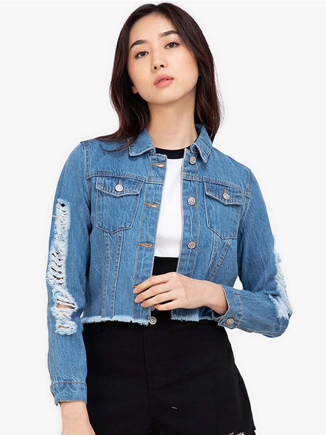 

ZALORA BASICS Women Blue Crop Denim Jacket