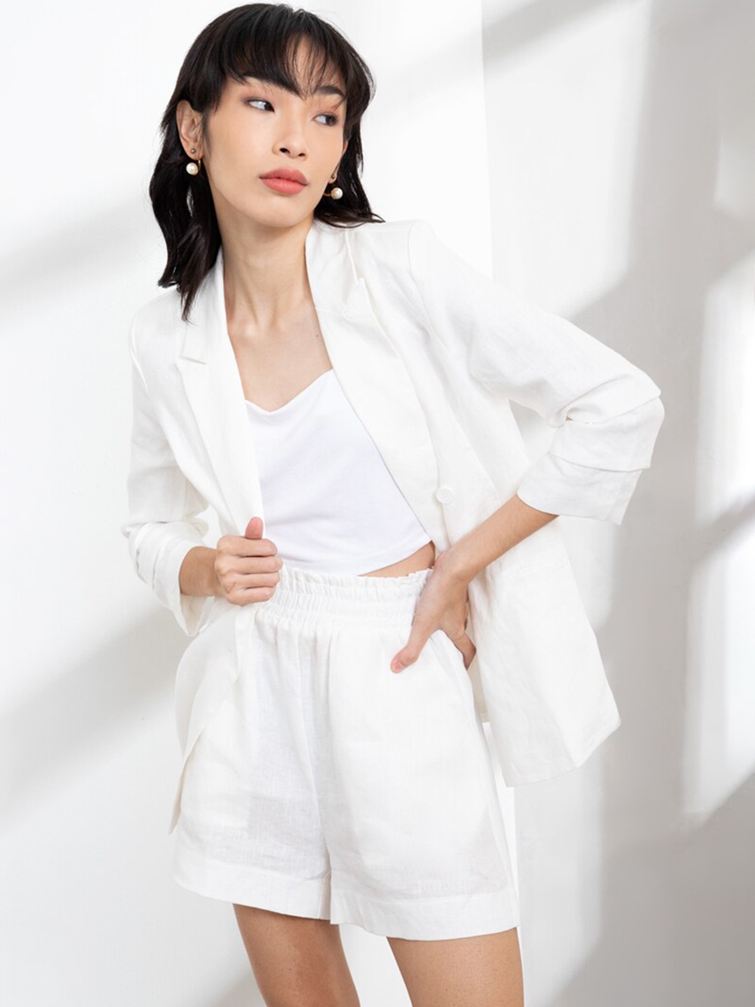 

ZALORA BASICS Women White Linen Tailored Jacket