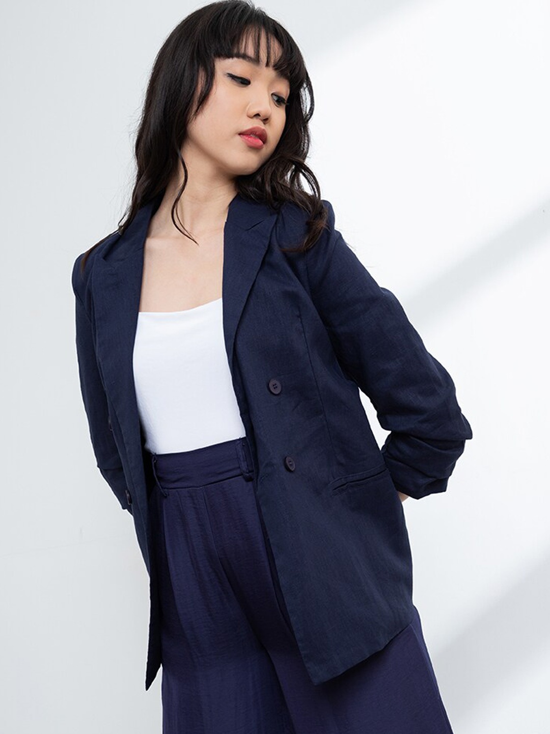 

ZALORA BASICS Women Navy Blue Open Front Jacket