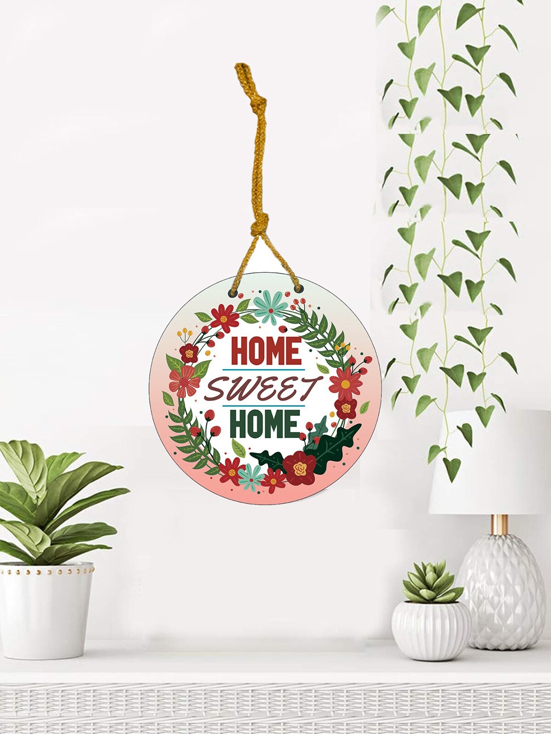 

ROMEE White & Red Digital Printed Wooden Wall Hanging