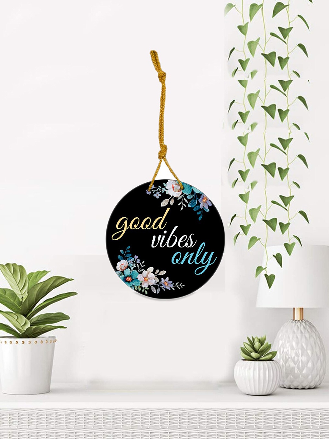 

ROMEE Black & Yellow Digital Printed Wooden Wall Hanging