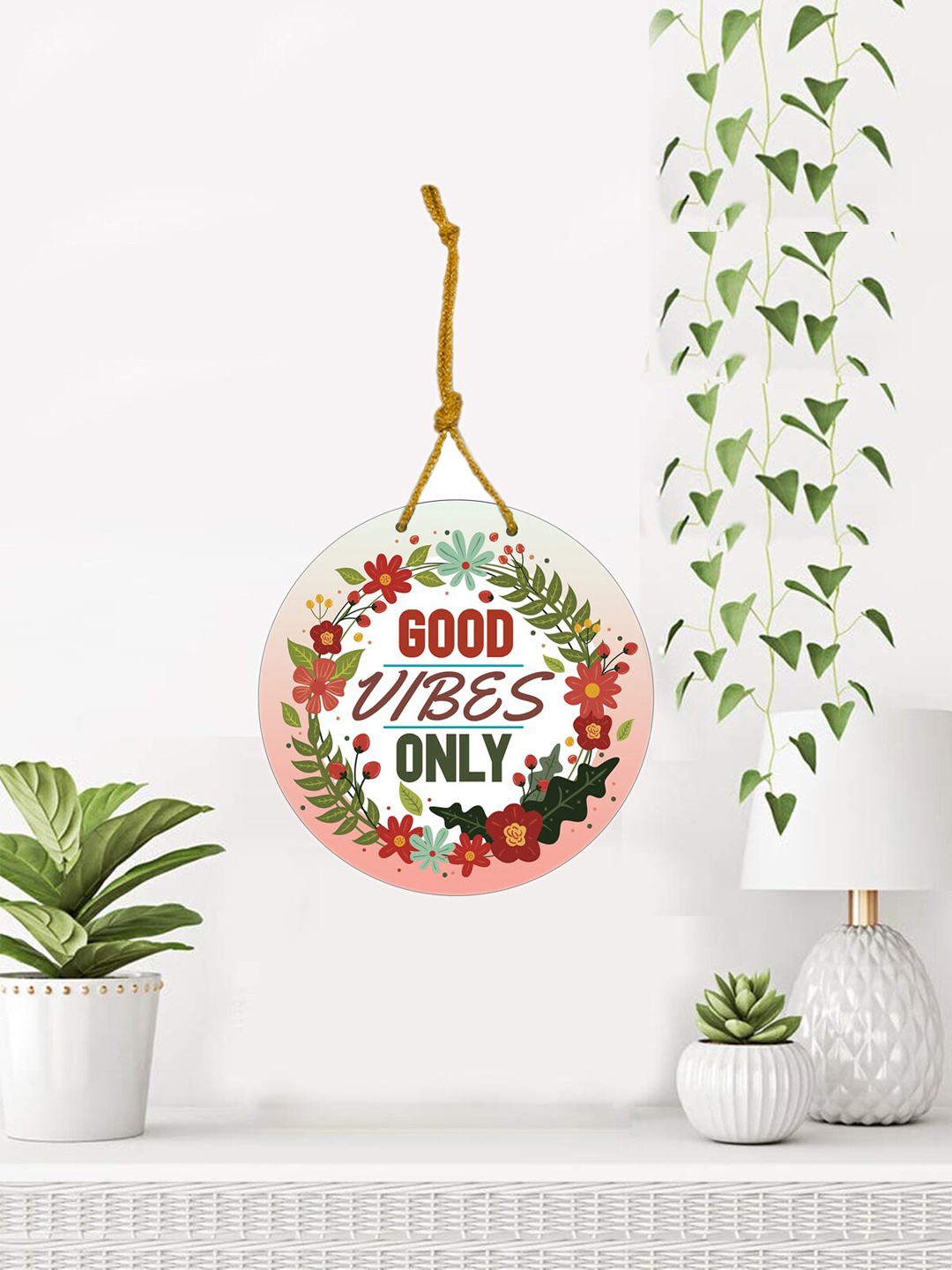 

ROMEE White & Red Digital Printed Wooden Hanging Wall Decor