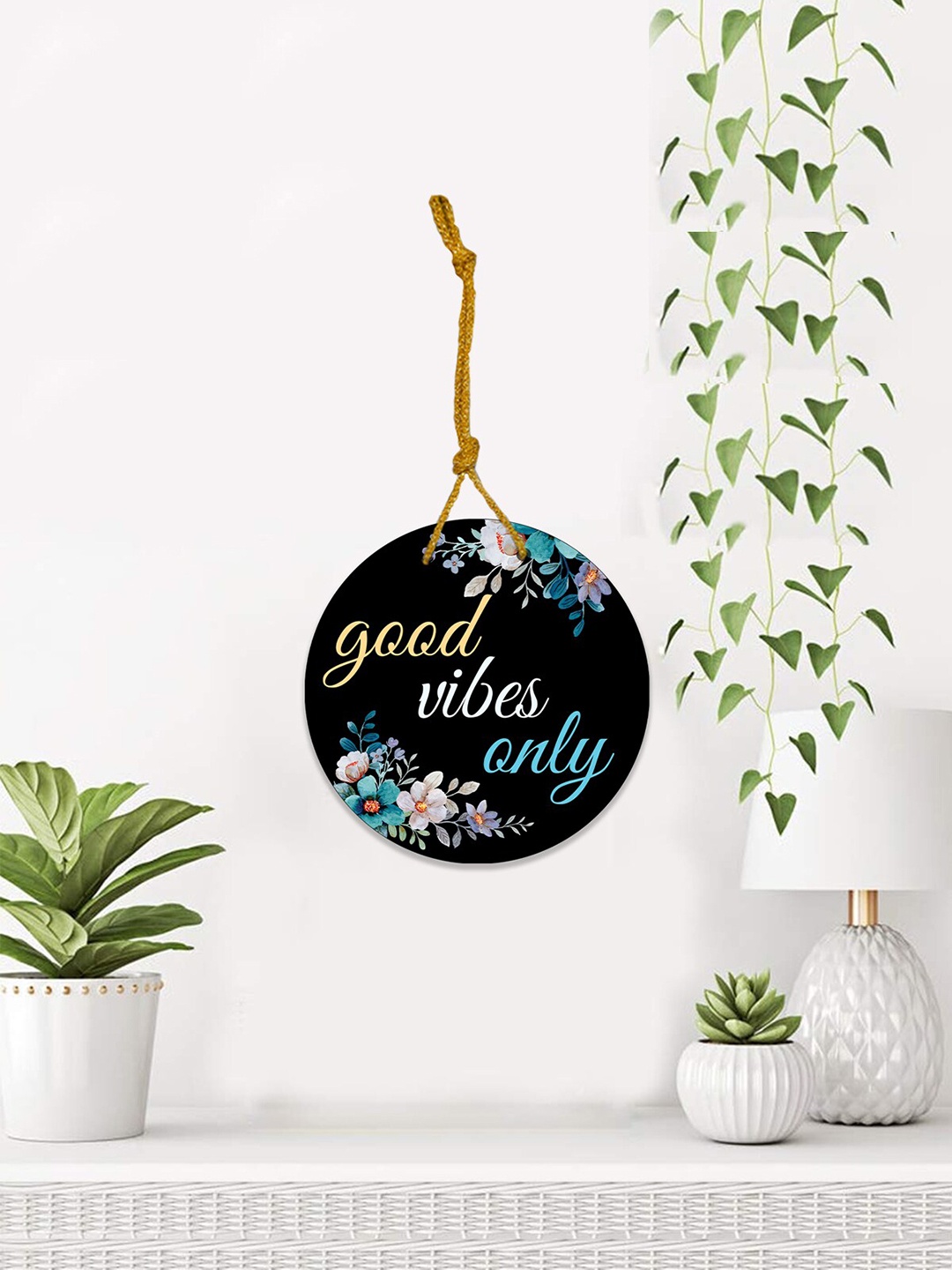 

ROMEE Black & Yellow Digital Printed Wooden Hanging Wall Decor