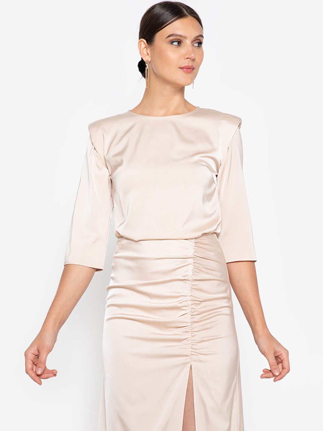 

ZALORA OCCASION Beige Satin Bodycon Dress