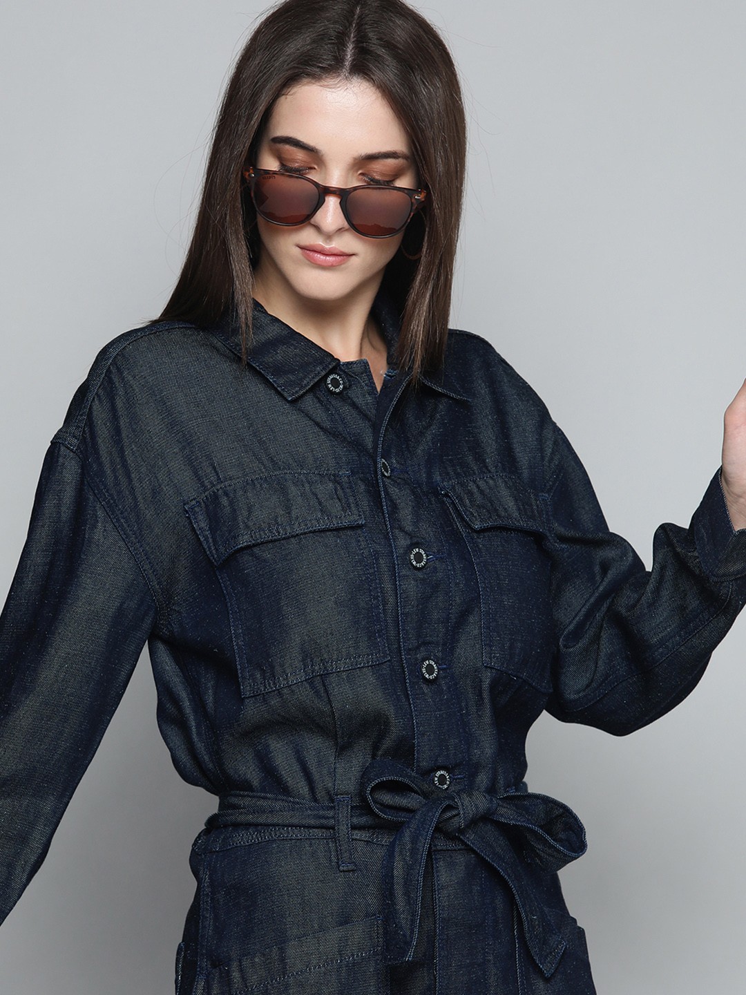 

Levis Women Dark Indigo Solid Basic Jumpsuit, Blue