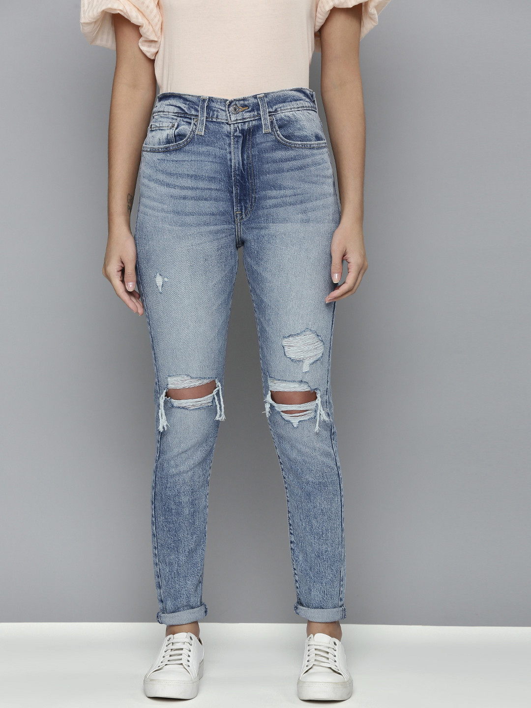 

Levis Women Blue Skinny Fit Highly Distressed Light Fade Stretchable Jeans
