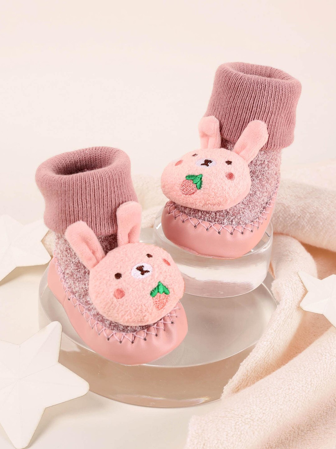 

KICKS & CRAWL Kids Pink Bunny Patterned Booties
