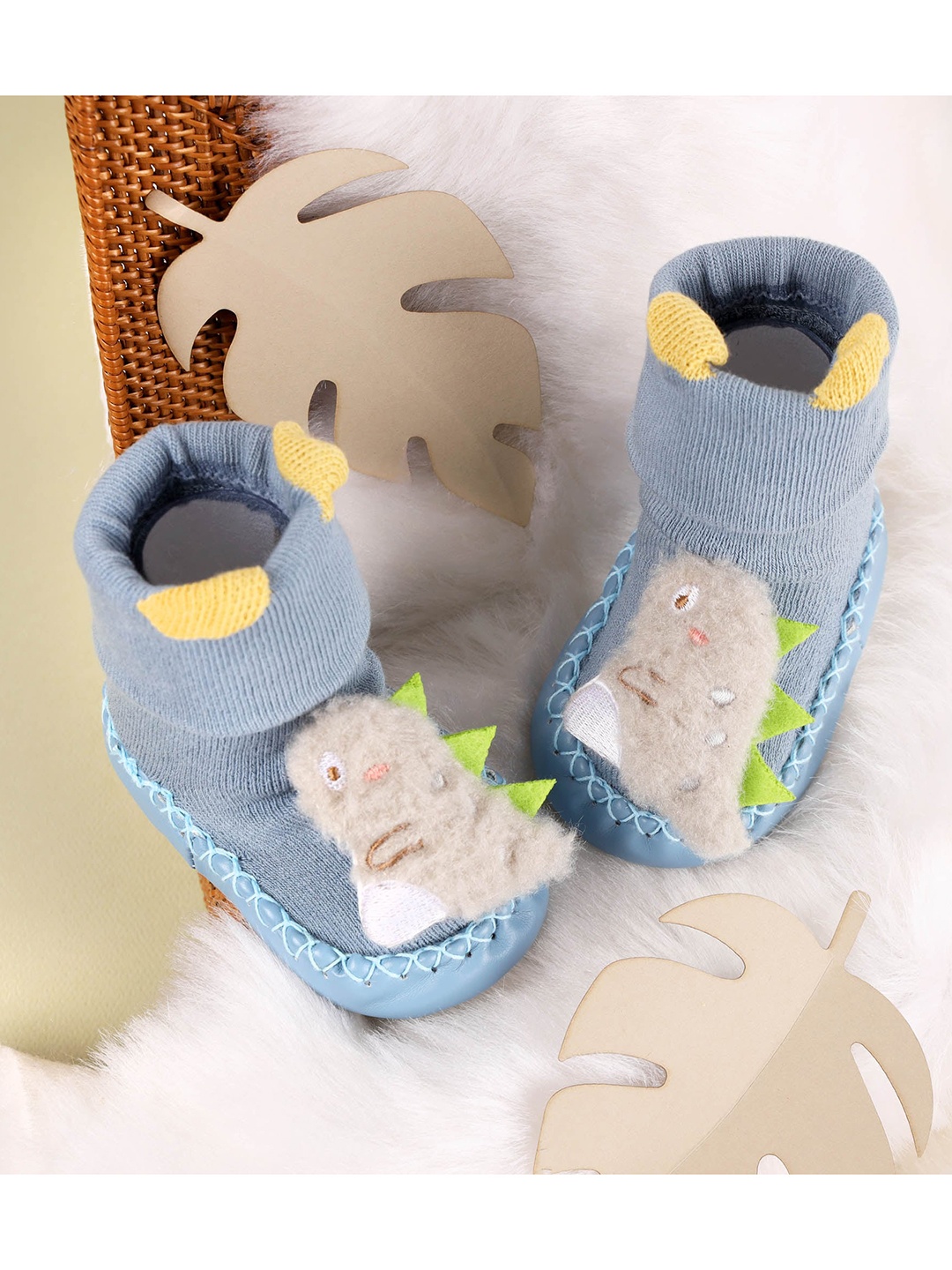 

KICKS & CRAWL Infant Kids Blue & Grey Daddys Lil Dino Booties