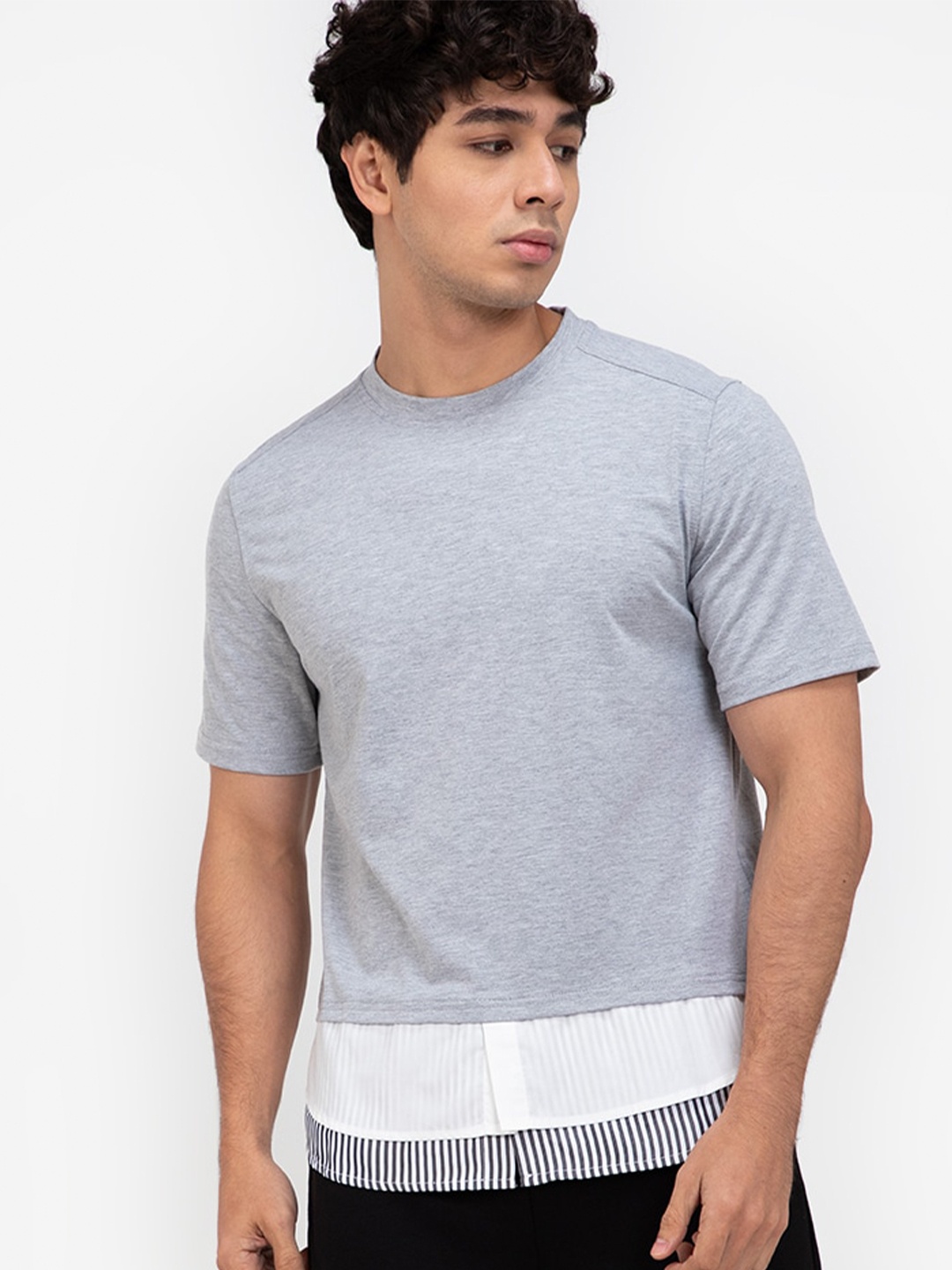 

ZALORA BASICS Men Grey & White Layered T-shirt