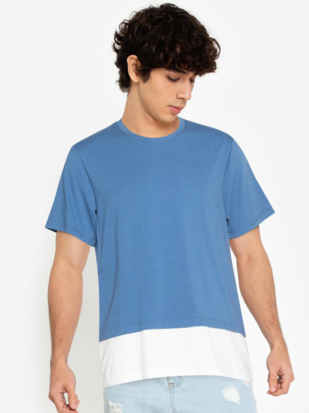 

ZALORA BASICS Men Green & White Colourblocked T-shirt
