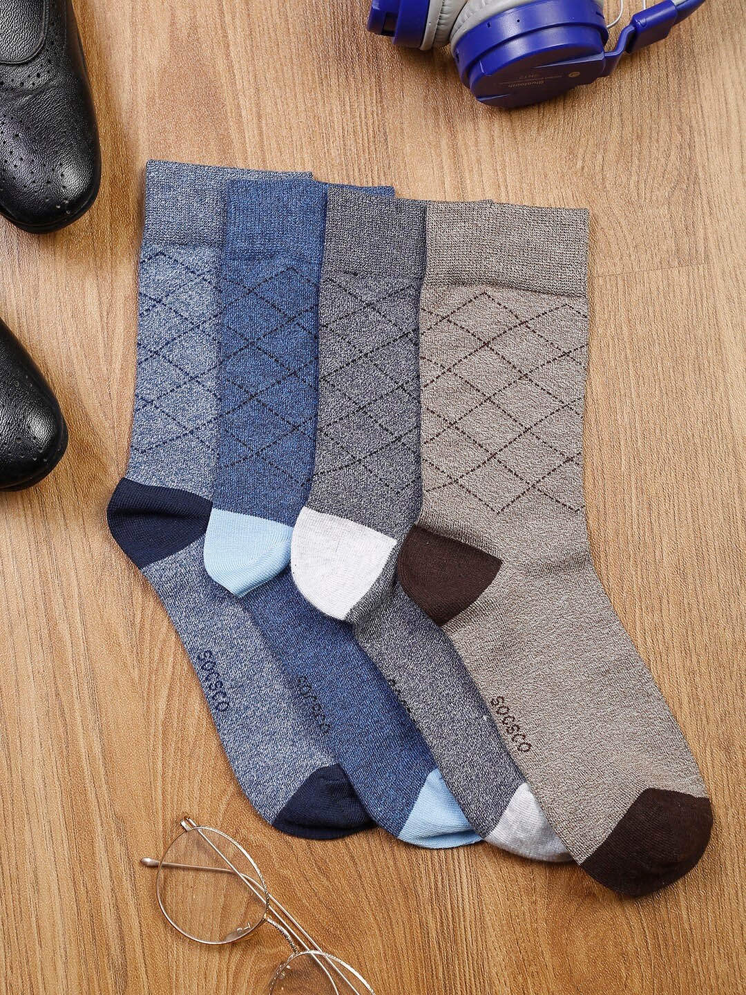

MUTAQINOTI Men Pack Of 4 Assorted Calf-Length Sock