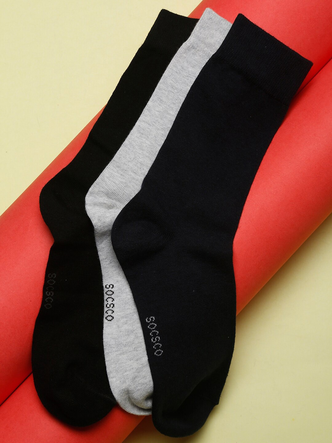 

MUTAQINOTI Men Pack Of 3 Assorted Calf-Length Antimicrobial Socks