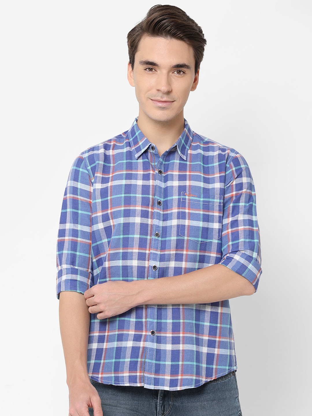 

Pepe Men Blue Tartan Checks Checked Casual Shirt