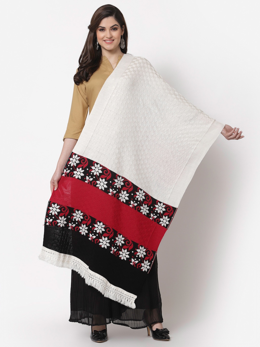 

KLOTTHE Women White & Red Woven Design Woolen Stole