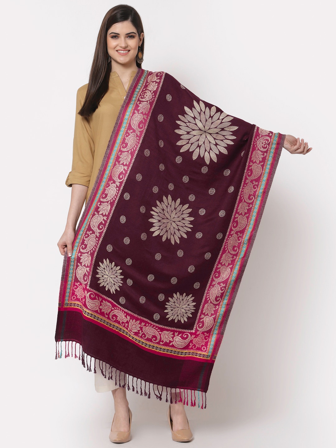 

KLOTTHE Women Maroon & Pink Woven Design Stole