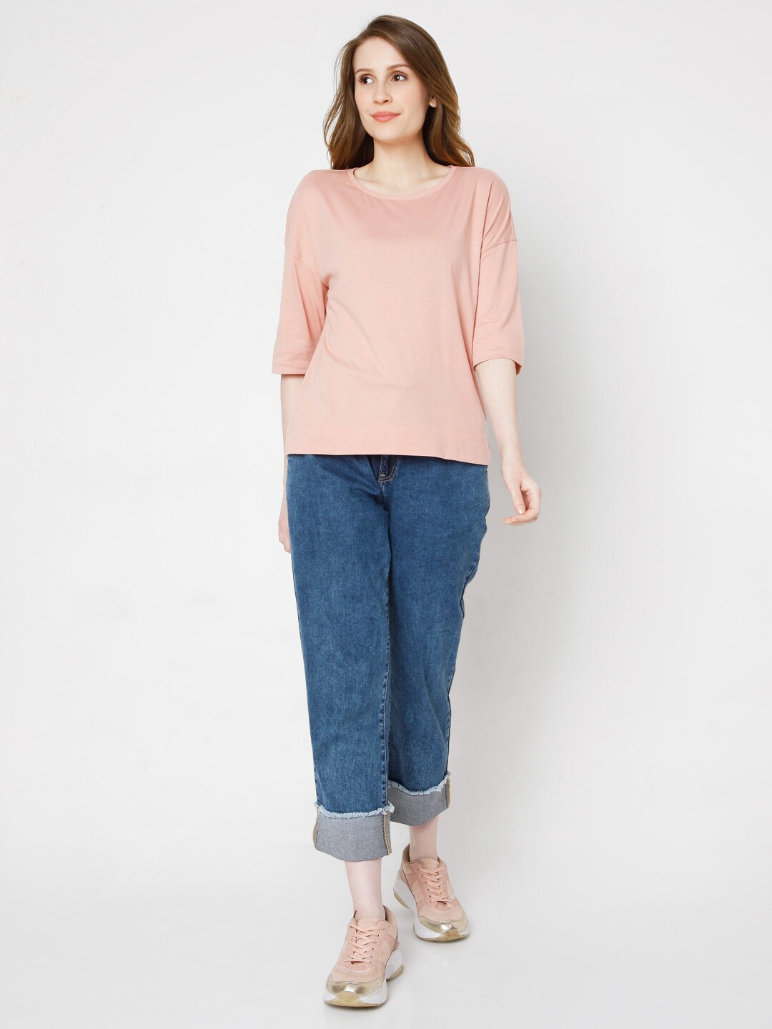 

Vero Moda Women Pink Drop-Shoulder Sleeves T-shirt