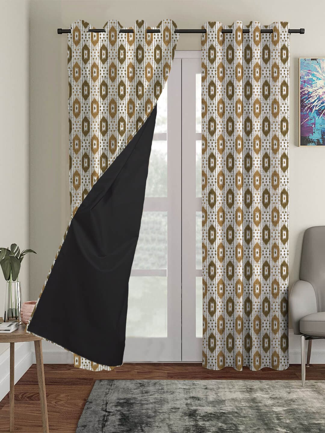 

HOUZZCODE Brown Black Out Window Curtain