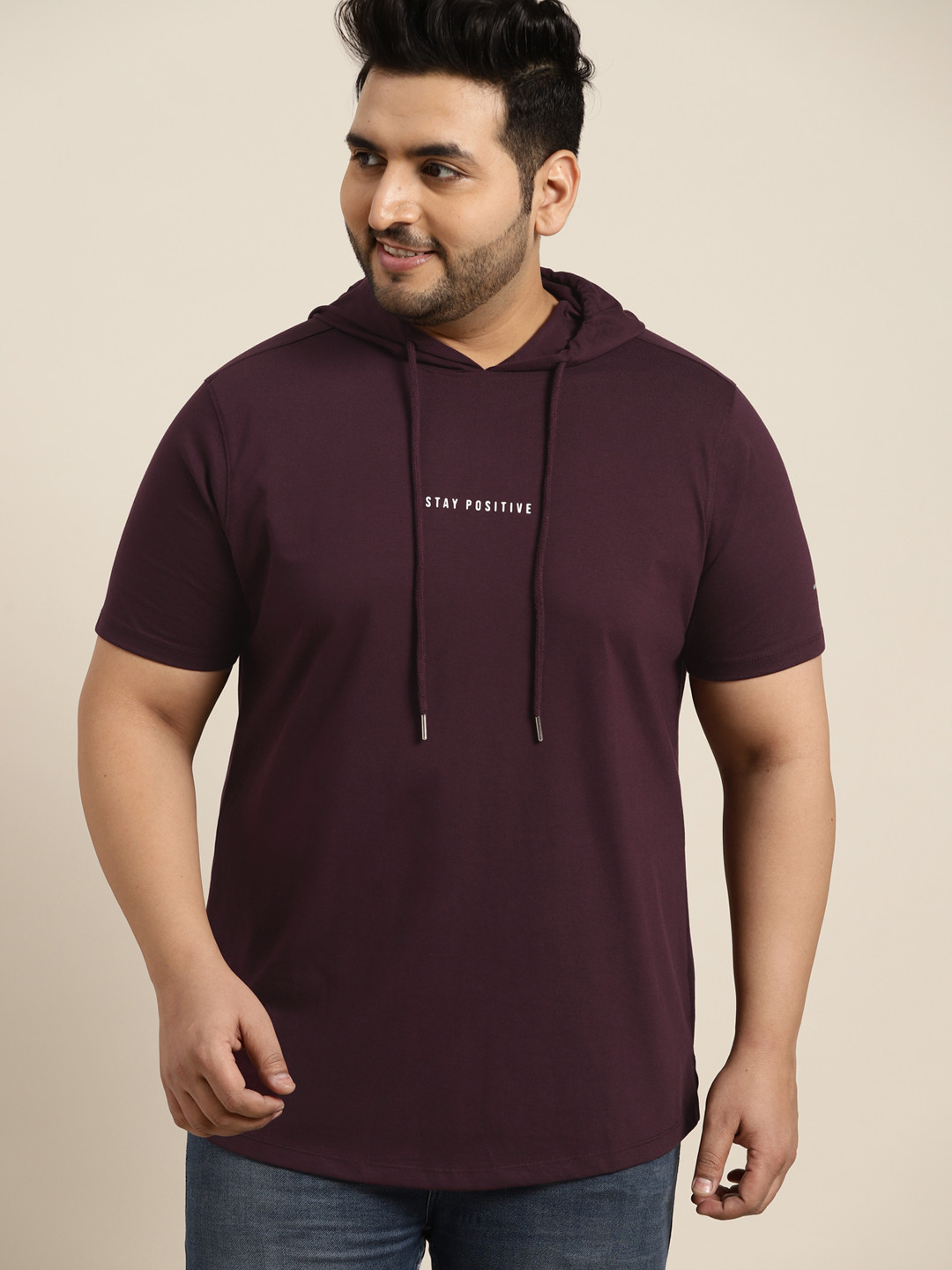 

Sztori Men Plus Size Burgundy Solid T-shirt