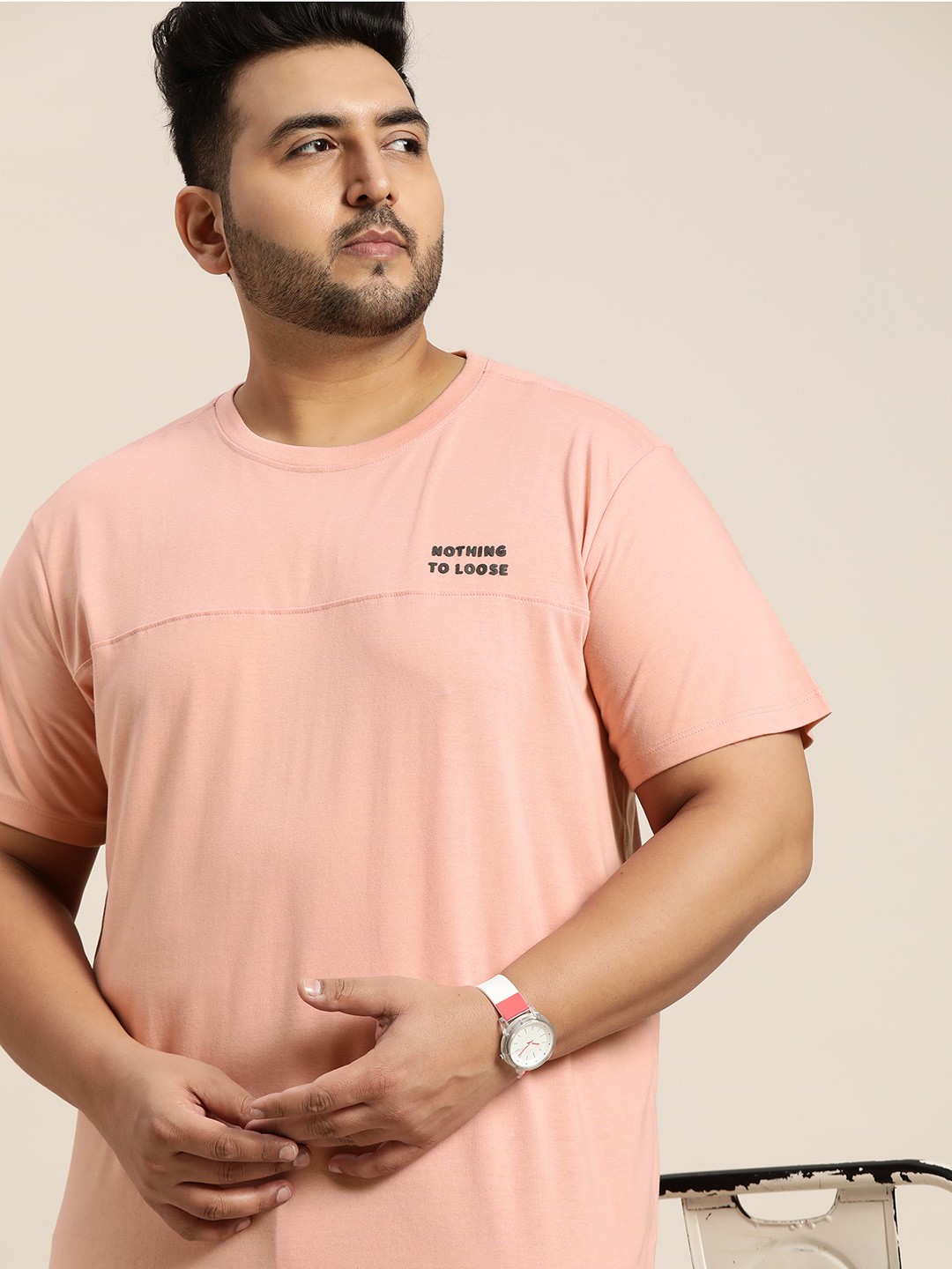 

Sztori Men Plus Size Peach-Coloured & Black Typography Printed T-shirt