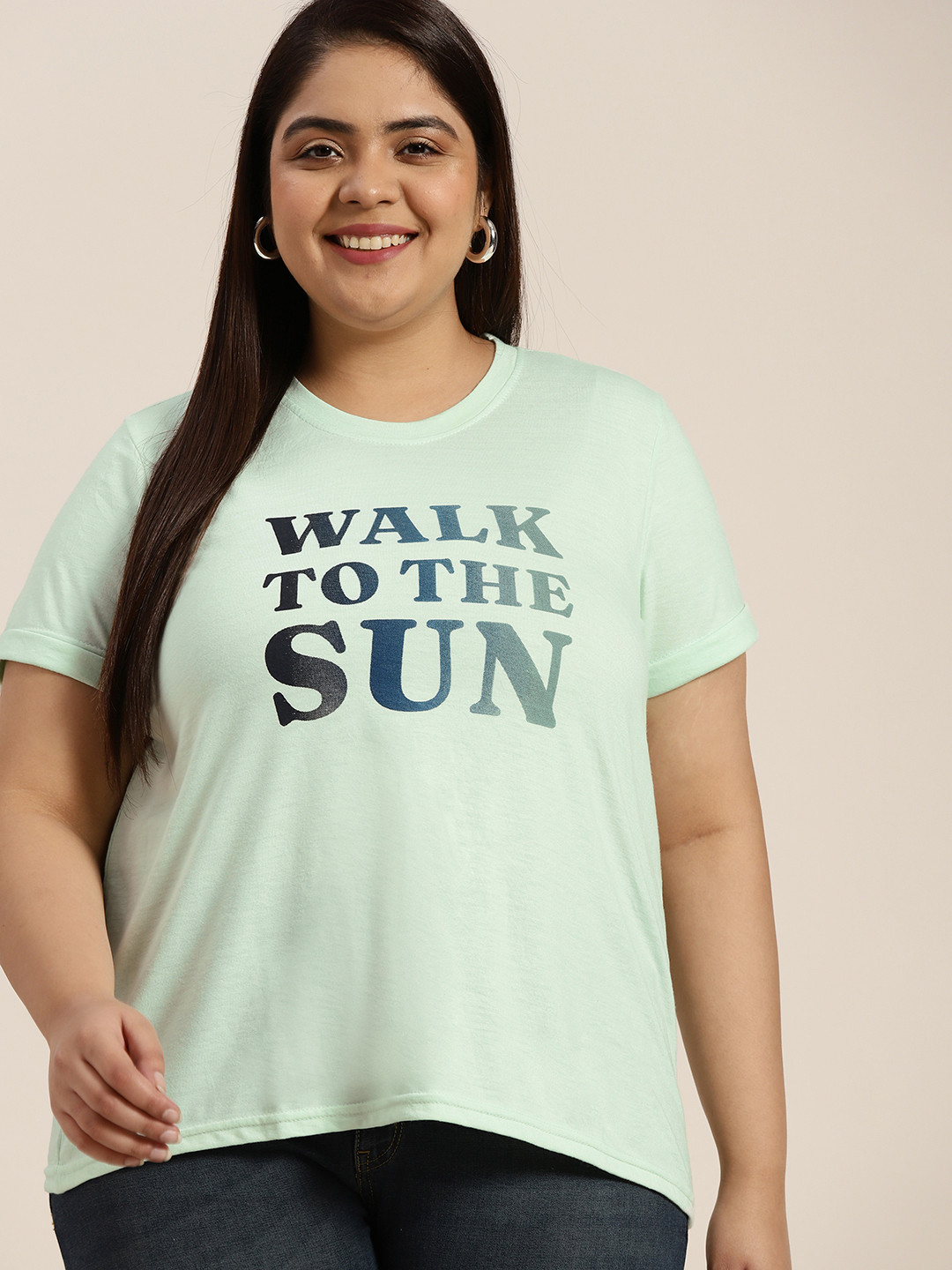 

Sztori Plus Size Women Sea Green Typography Printed T-shirt