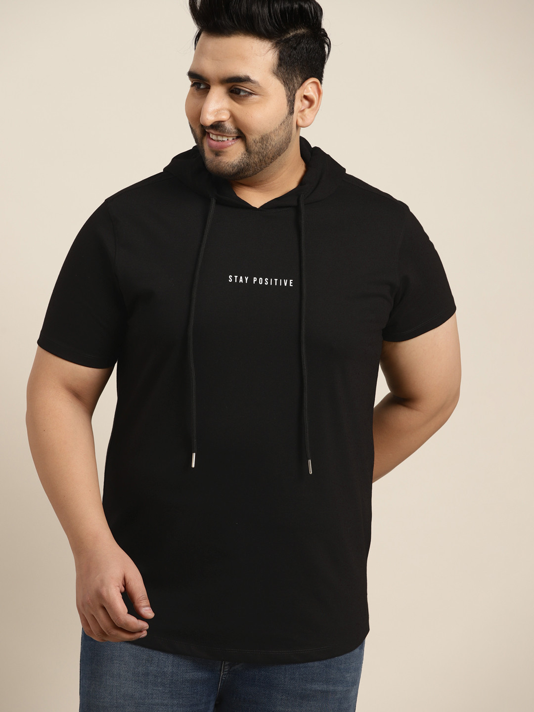 

Sztori Men Plus Size Black Solid T-shirt