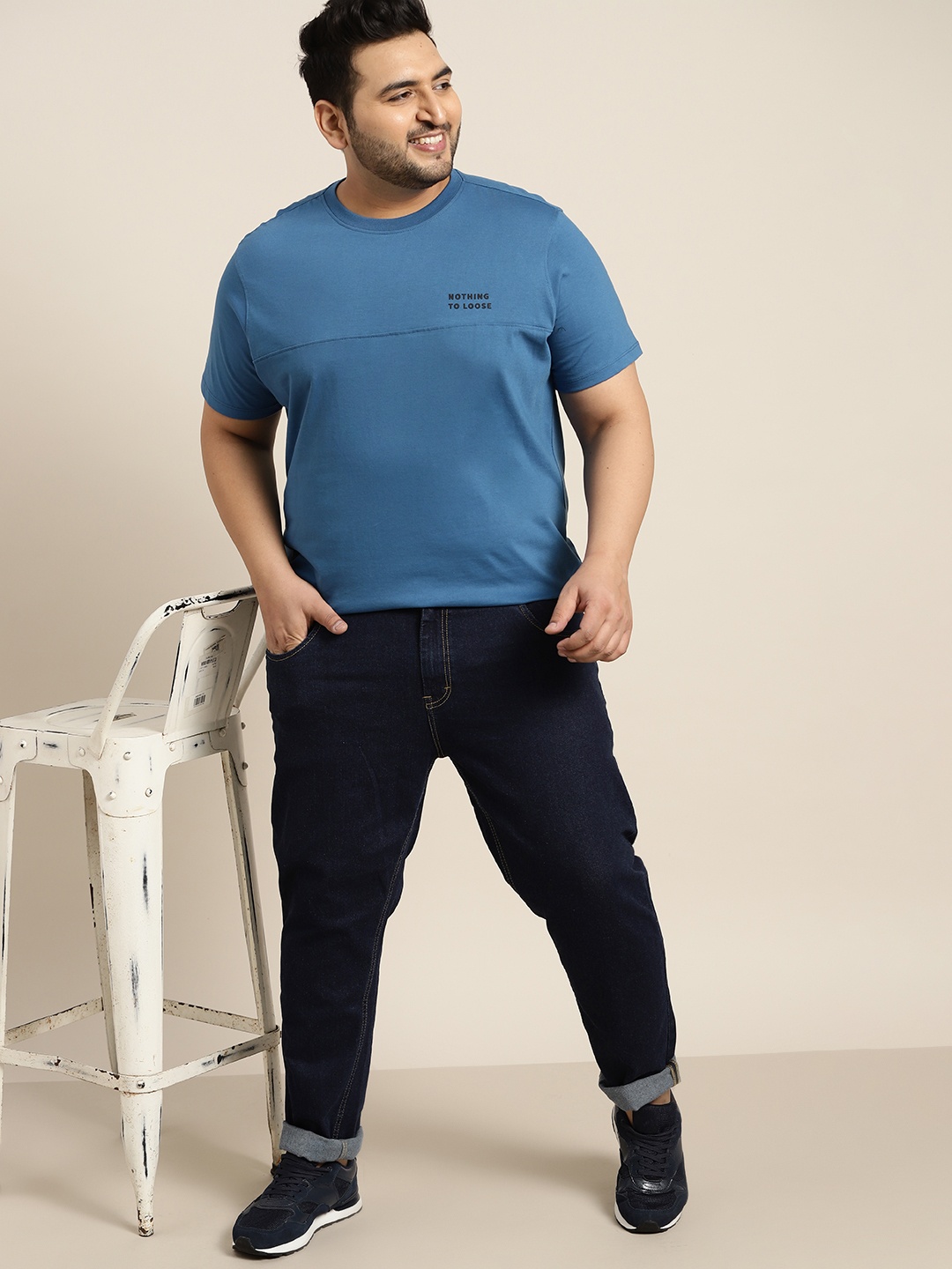 

Sztori Men Plus Size Blue Typography Printed T-shirt