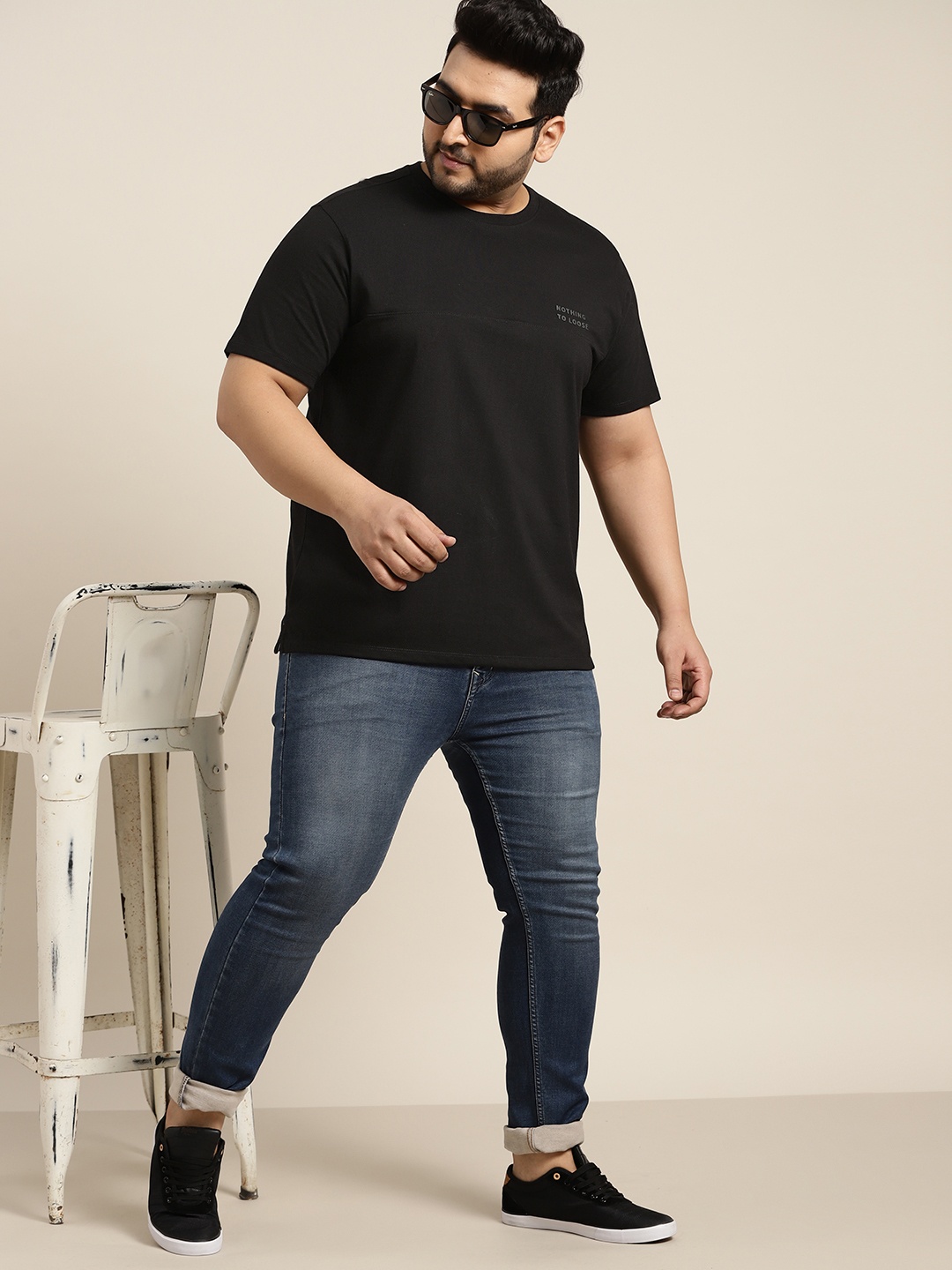 

Sztori Men Plus Size Black Typography Printed T-shirt