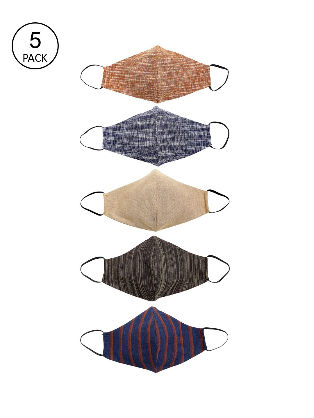 

Aujjessa Pack of 5 Pure Cotton Reusable Cloth Masks, Multi