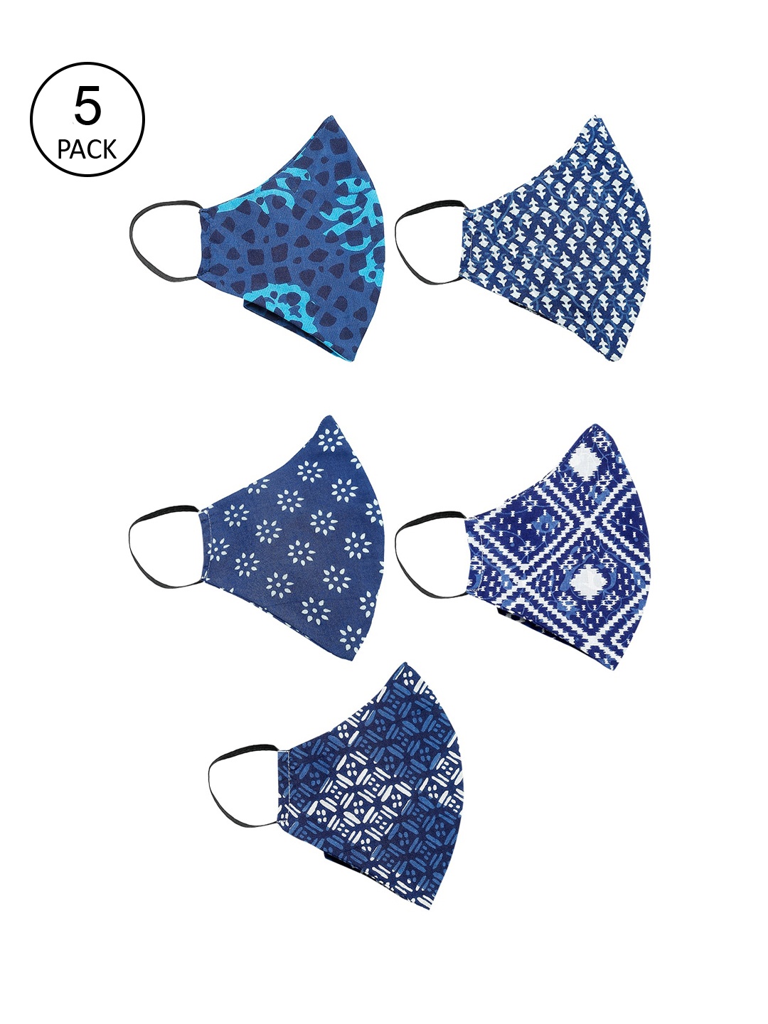 

Aujjessa Pack of 5 Navy Blue Printed Pure Cotton Reusable Cloth Masks