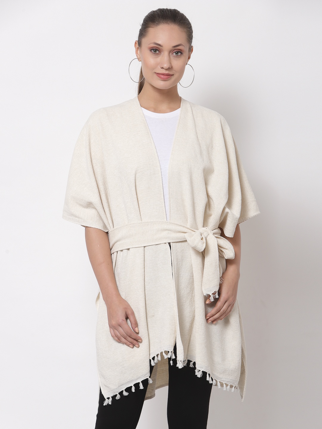 

Arrabi Women Cream-Coloured Tie-Up Shrug