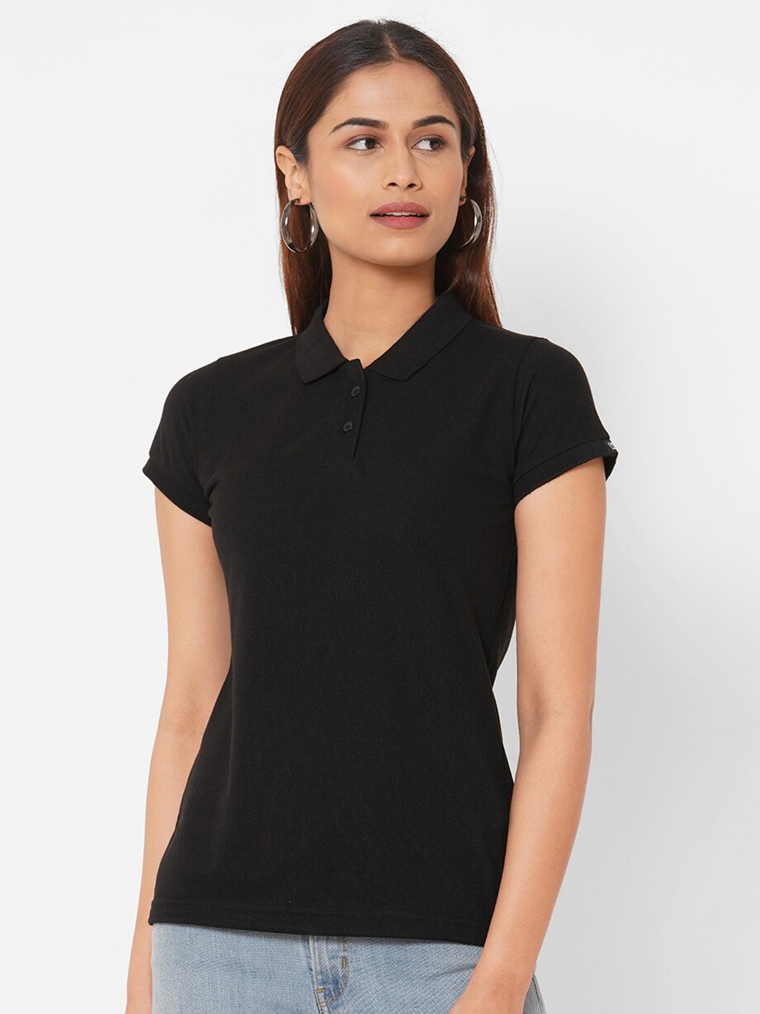 

Wear Your Opinion Women Polo Collar T-shirt, Black