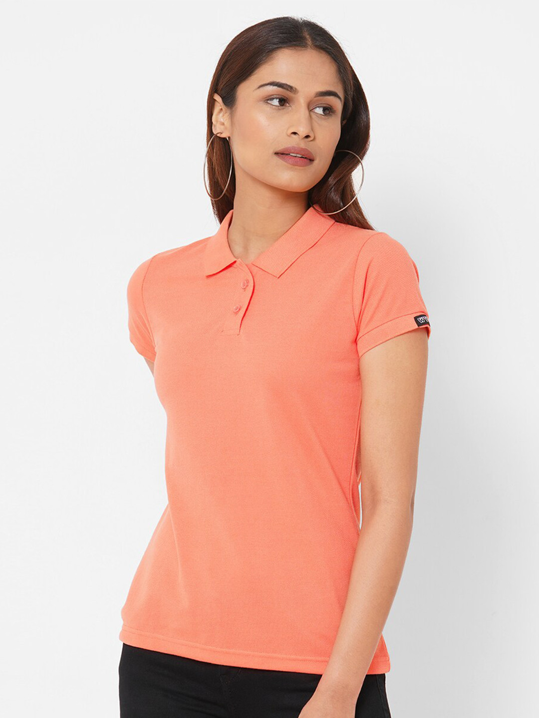 

Wear Your Opinion Women Peach-Coloured Polo Collar T-shirt