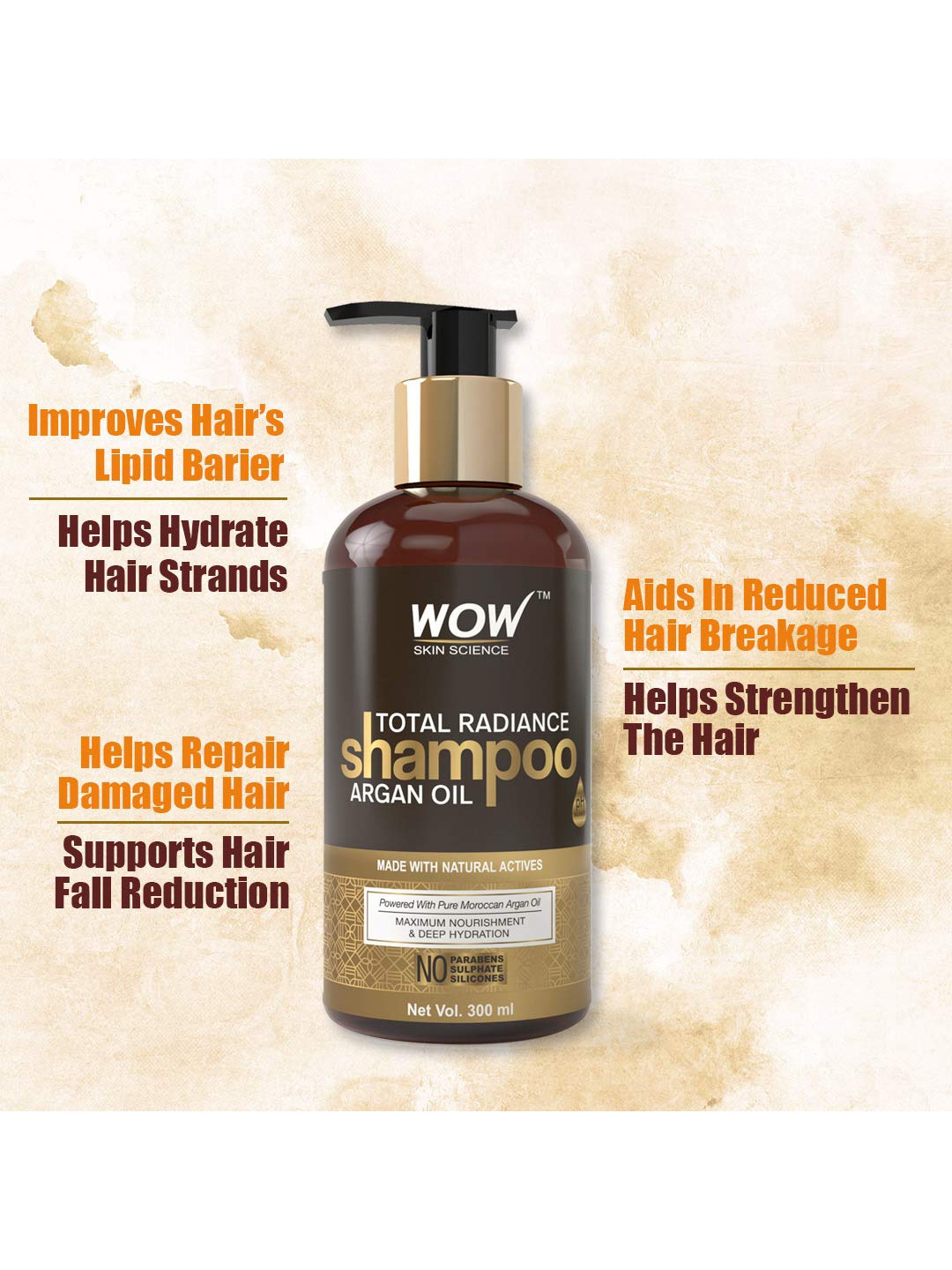 

WOW SKIN SCIENCE Argan Oil Total Radiance Shampoo 300 ml, Brown