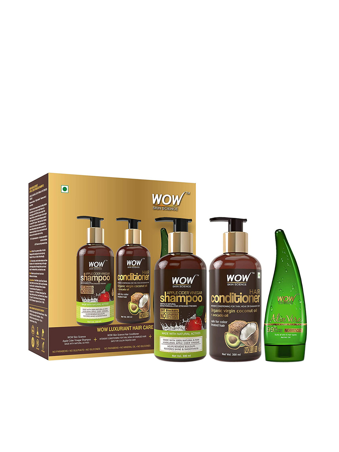 

WOW SKIN SCIENCE Set of Apple Cider Vinegar Shampoo-Hair Conditioner & Aloe Vera Gel, Brown