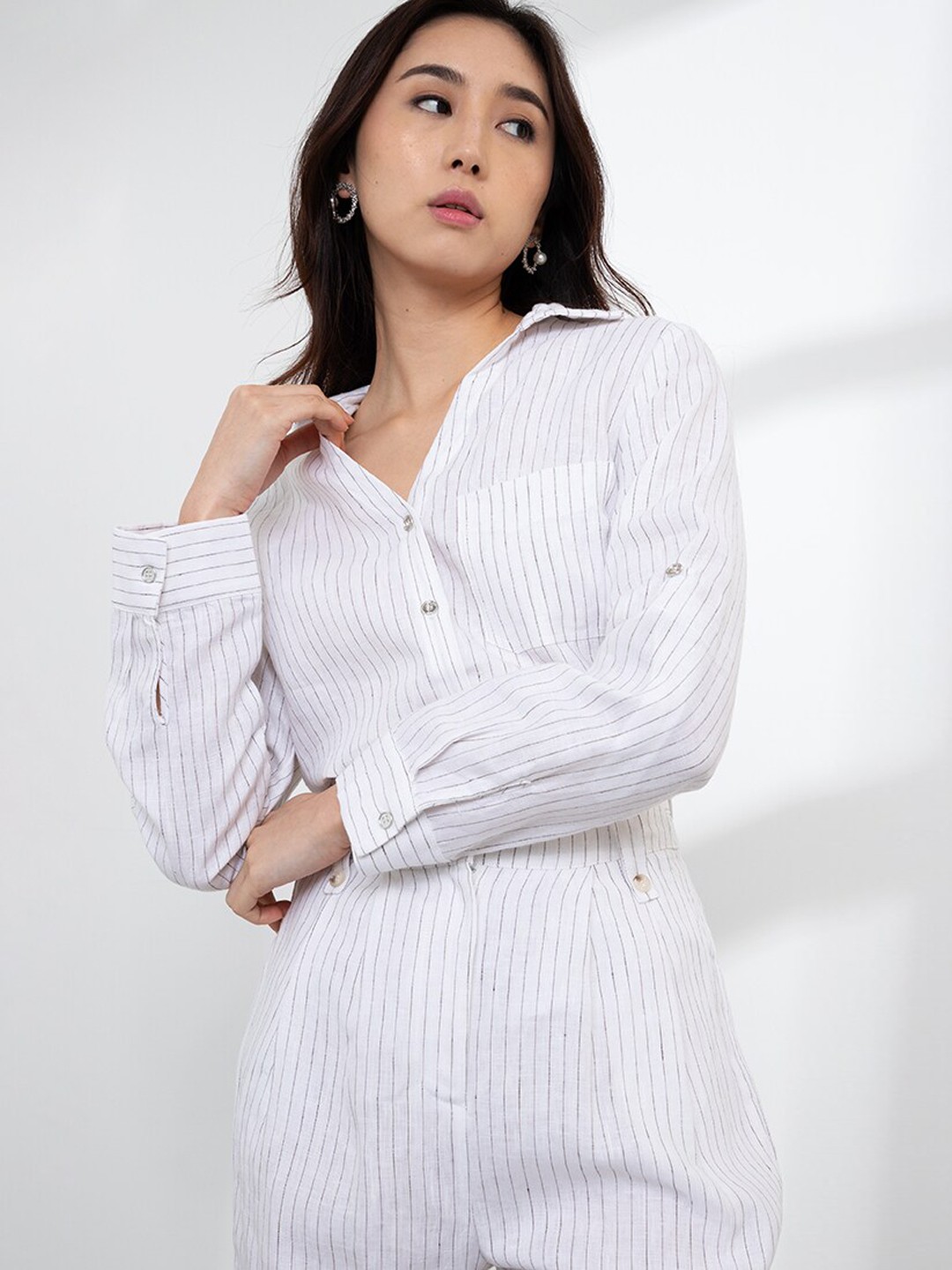 

ORIGIN BY ZALORA Women White Multi Stripes Striped Casual Shirt